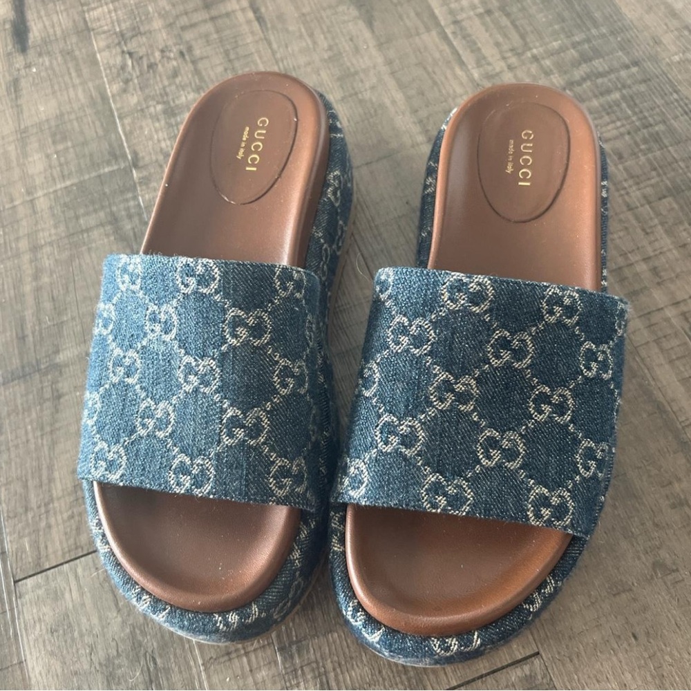 Gucci Denim Monogram Slides